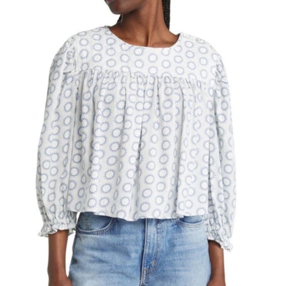 TREASURE & BOND NWOT PRINT POPOVER BLOUSE IN IVORY- BLUE
LOU MEDALLION - Size S - Picture 1 of 14